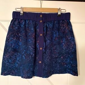 Go Fish Batik Rayon Mini Skirt Blue Button Front Boho Floral size L